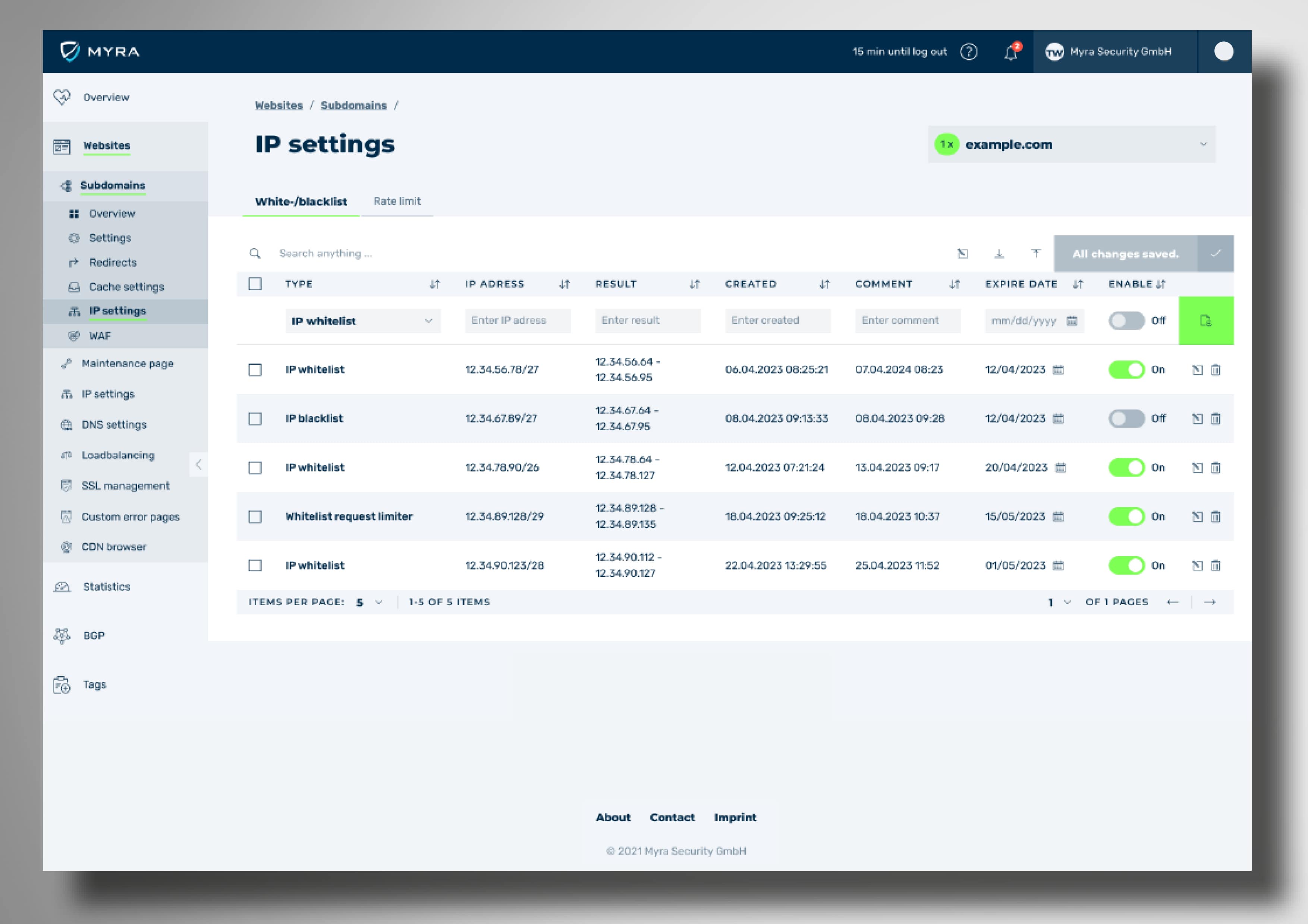 IP settings in the Myra app